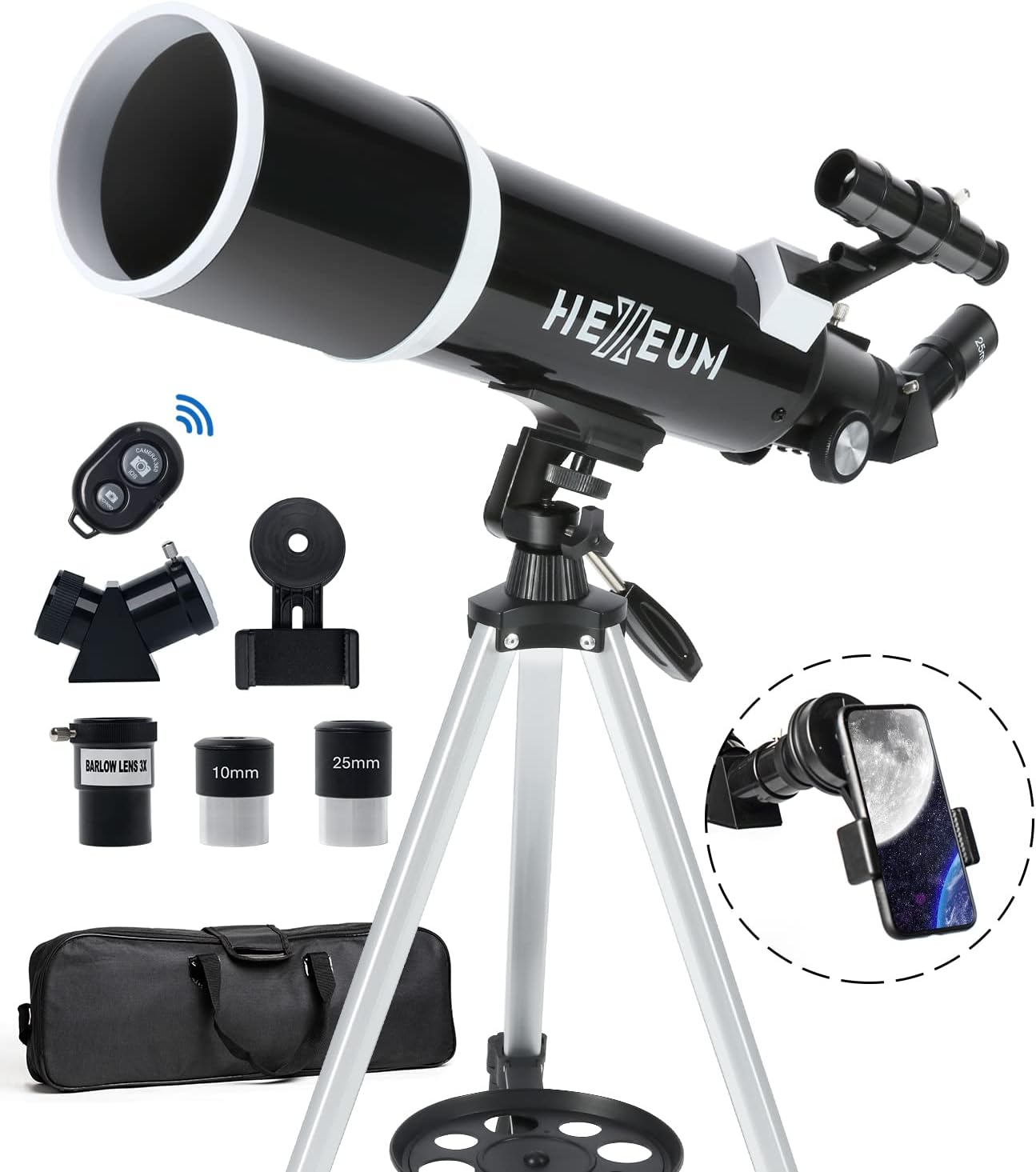 Telescope for Adults & Beginner Astronomers – 80mm Aperture 600mm Fully Multi-Coated High Transmission Coatings with AZ Mount Tripod Phone Adapter, Carrying Bag, Wireless Control.