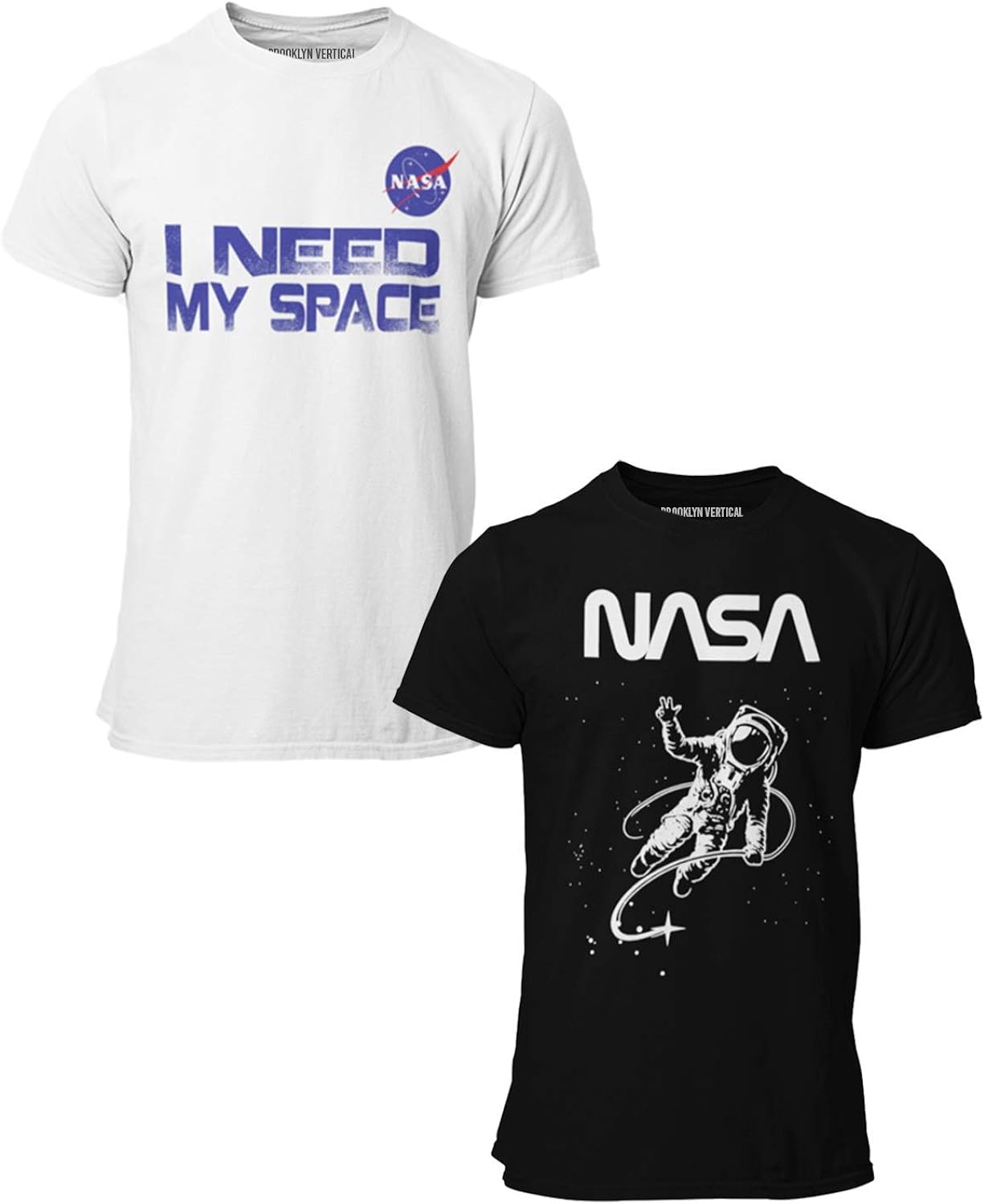 BROOKLYN VERTICAL 2-Pack NASA Print Outer Space Rocket Ship Mens Short Sleeve Crew Neck T-Shirt | Soft Cotton Sizes S-XL