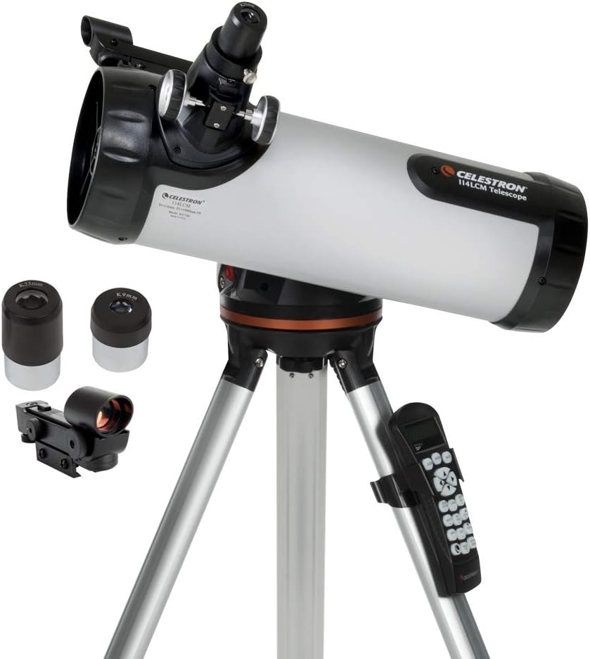 Celestron – 114LCM Computerized Newtonian Telescope – Telescopes for Beginners – 2 Eyepieces – Full-Height Tripod – Motorized Altazimuth Mount – Large 114mm Newtonian Reflector