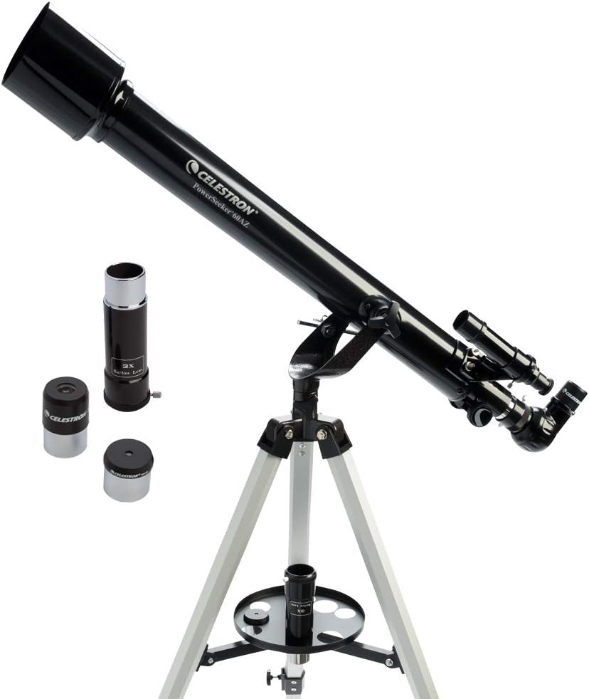Celestron – PowerSeeker 50AZ Telescope – Manual Alt-Azimuth Telescope for Beginners – Compact and Portable – BONUS Astronomy Software Package – 50mm Aperture, Black, 50AZ Refractor
