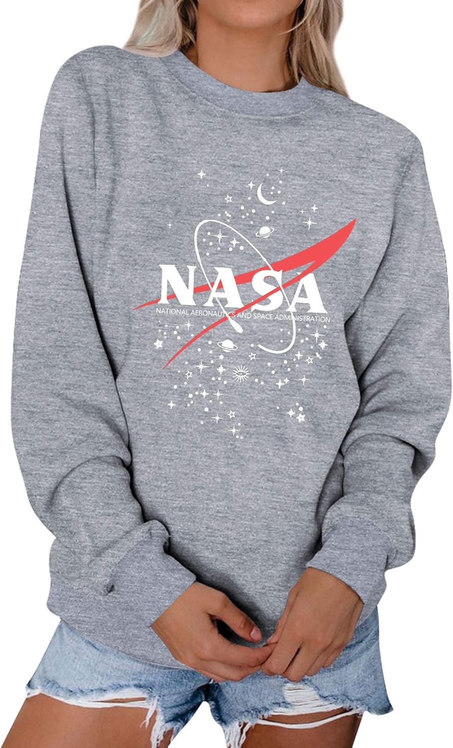 Ezcosplay Women Short Sleeve NASA Letter Print T-Shirts Casual Graphic Tee Tops