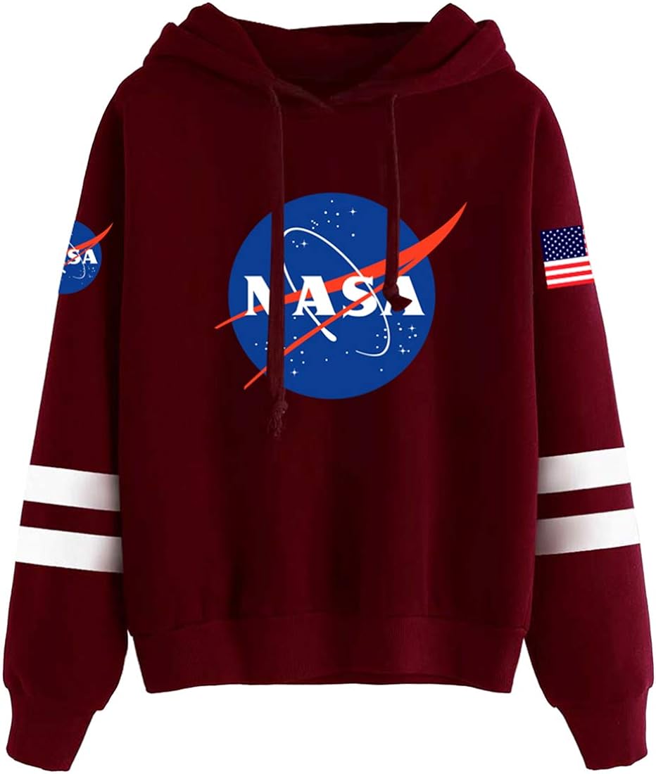 FLYCHEN Women's NASA Logo Hoodie National Space Administration Sweatshirt