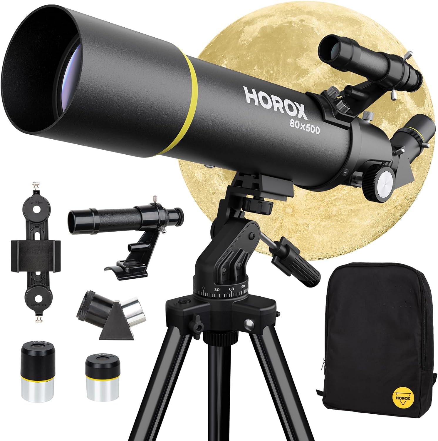 HOROX Telescope 80mm Aperture 500mm Refractor Telescope for Adults, Telescope for Kids Beginners w. Pro Tripod & Phone Adapter, Portable Telescopes Backpack