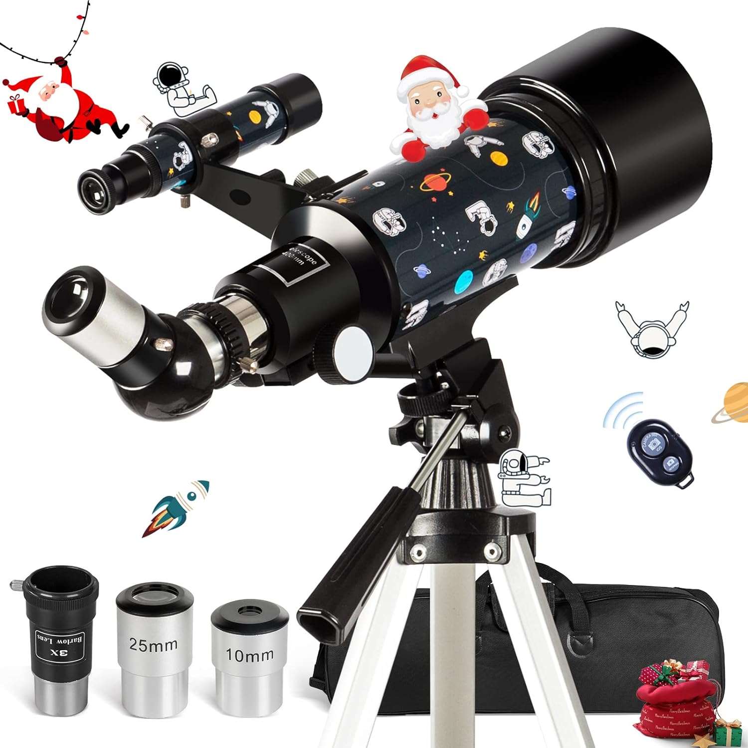 Telescope for Adults and Kids Astronomy, 70mm Aperture 400mm Focal Length Portable Astronomical Telescope for Beginners with Wireless Remote Carry Bag Tripod, Black