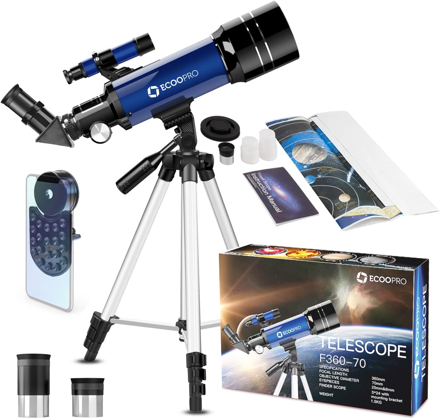 Telescope for Kids Beginners Adults, 70mm Astronomy Refractor Telescope with Adjustable Tripod – Ideal Telescope Gift for Kids