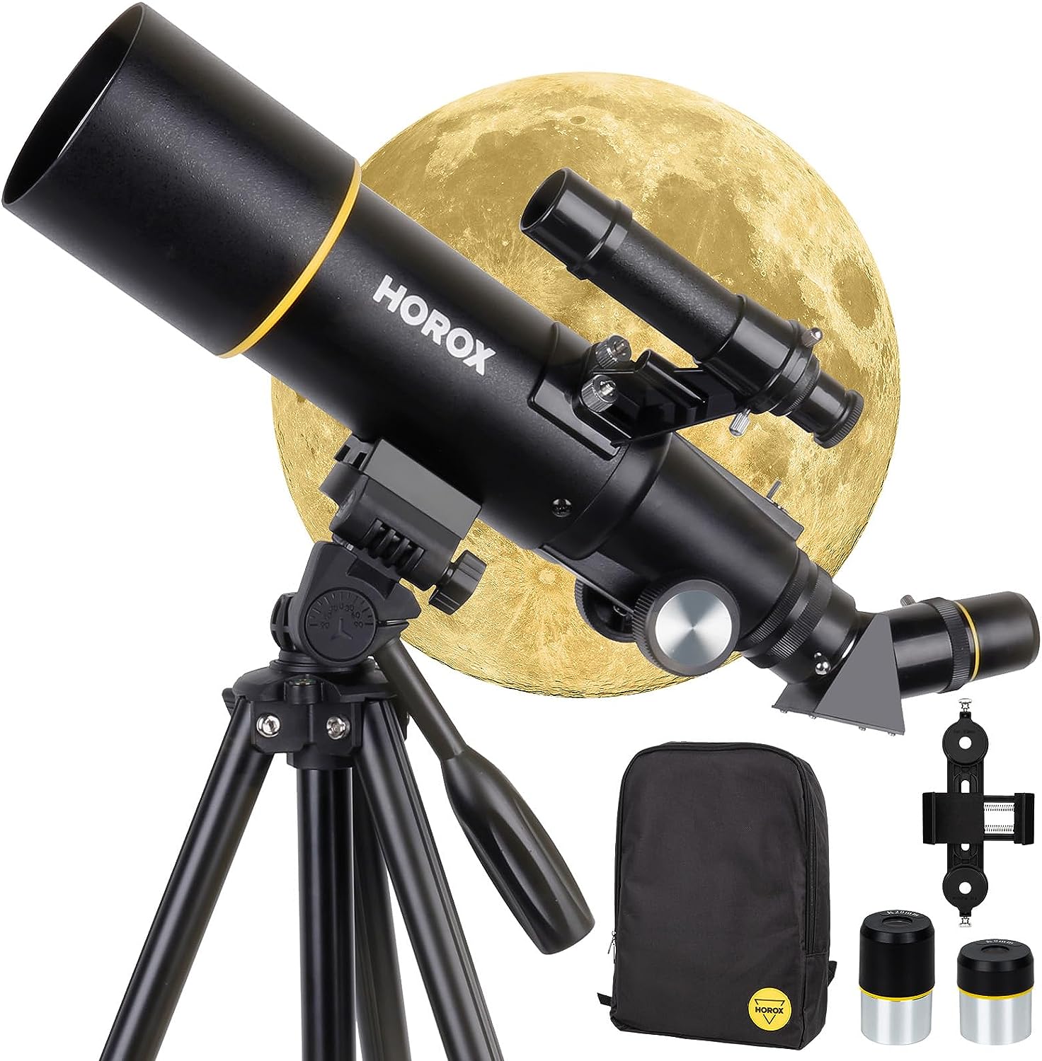 Telescope, HOROX 70mm Aperture 400mm Refractor Telescope for Astronomy Beginners, Fully Multi Coated Optics w. Pro Tripod & Phone Adapter, Portable Telescopes Backpack,Cool Tech Gift
