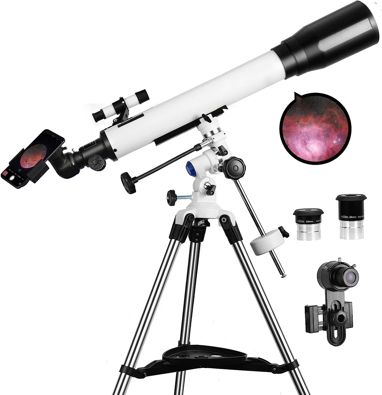 Telescopes for Adults, 70mm Aperture and 700mm Focal Length Professional Astronomy Refractor Telescope for Kids and Beginners – with EQ Mount, 2 Plossl Eyepieces and Smartphone Adapter