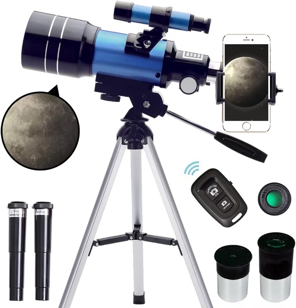 ToyerBee Telescope, 70mm telescopes for Adults Astronomy & Kids & Beginners, 300mm Portable Refractor Travel Telescope (15X-150X) with A Smartphone Adapter& A Wireless Remote, Astronomy Gifts for Kids