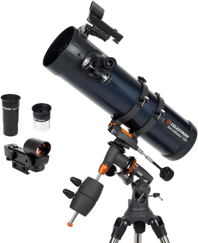 Celestron – AstroMaster 130EQ-MD Newtonian Telescope – Reflector Telescope for Beginners – Fully-Coated Glass Optics – Adjustable-Height Tripod – BONUS Astronomy Software Package
