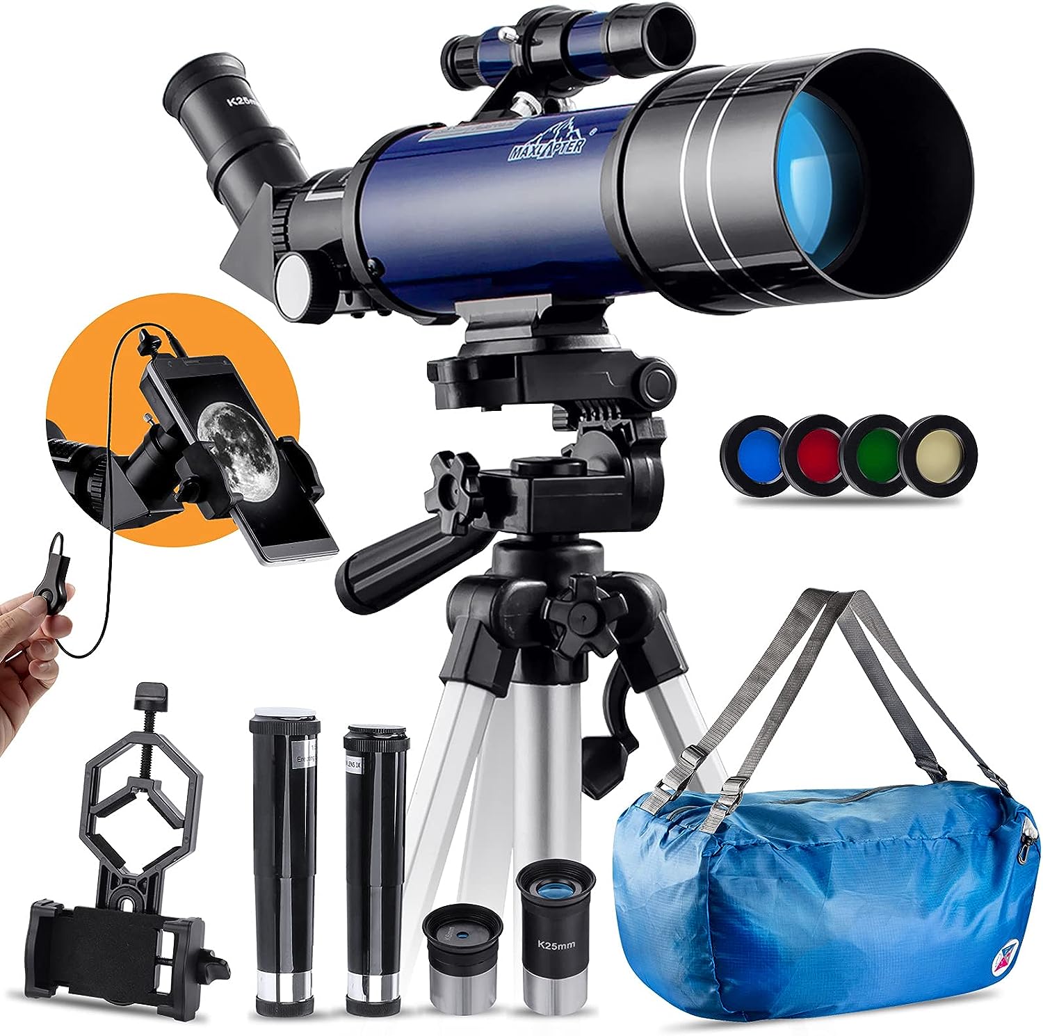 MAXLAPTER Telescopes for Astronomy, 16X-201X High Magnification Telescopes for Astronomy Beginners,70mm Aperture 400mm AZ Telescopes with FMC Optics for Kids Adults with Backpack,Phone Adapter,Tripod