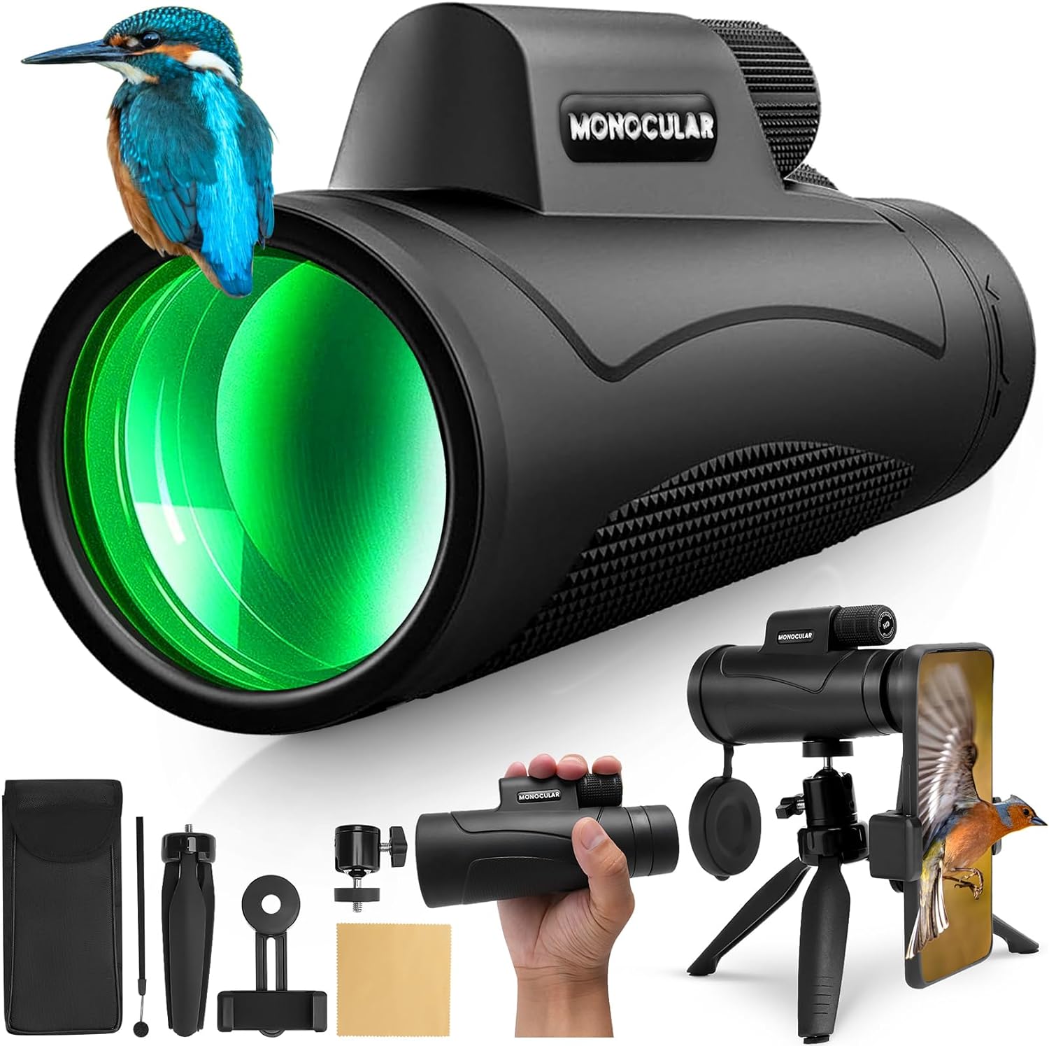 Monocular Telescope, 80×100 HD Monoculars for Adults, Compact Portable Waterproof with Smartphone Tripod & BAK4 Prism for Birdwatching Hunting Camping Concert Travelling