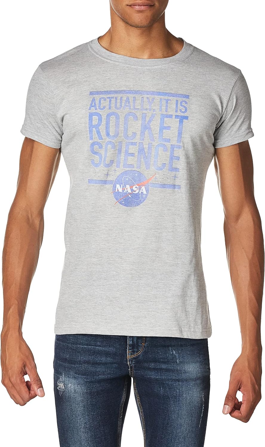 NASA Junior's Actually It is Rocket Science Graphic Crew Tee, Athletic Heather, XX-Large