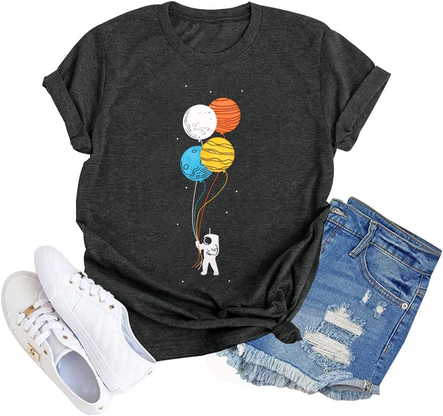 NASA Shirt Women Cute Astronaut Moon Space Graphic Short Sleeve Tee Top