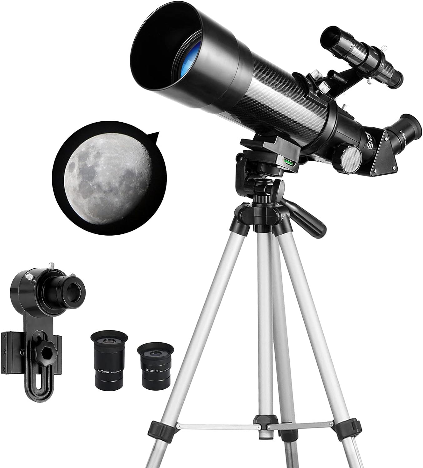 Telescope for Kids and Beginners – 70mm Apeture 400mm AZ Mount Telescopes for Adults – Good Partner to View Moon and Planet – Come with a Smartphone Adapter with 1.5X Barlow Lens and Adjustable Tripod