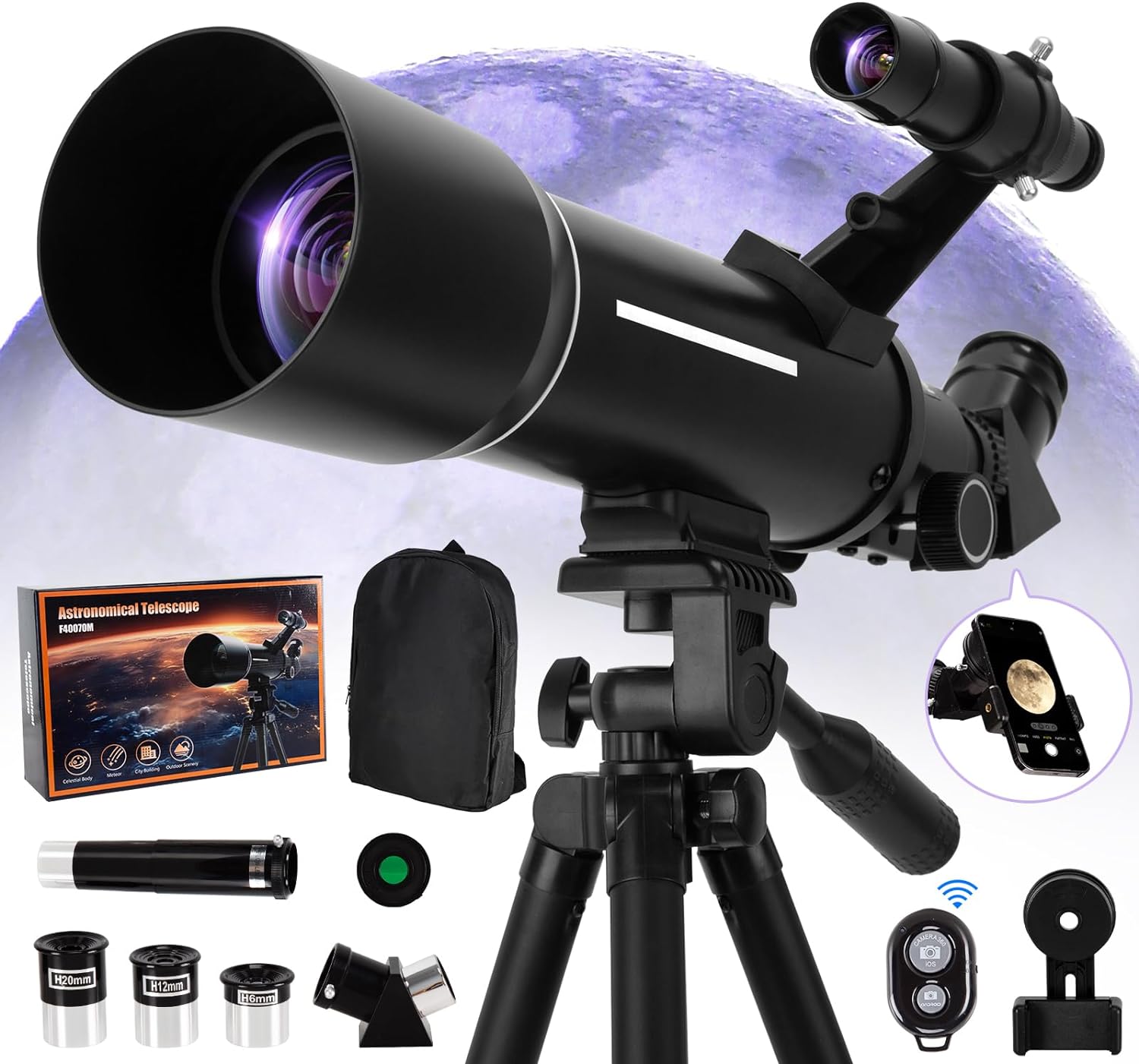 Telescope, Telescopes for Adults Astronomy, 70mm Aperture 400mm Refractor Telescope for Astronomy Beginners,Tripod & Phone Adapter, Portable Telescopes Backpack, Cool Astronomy Gifts
