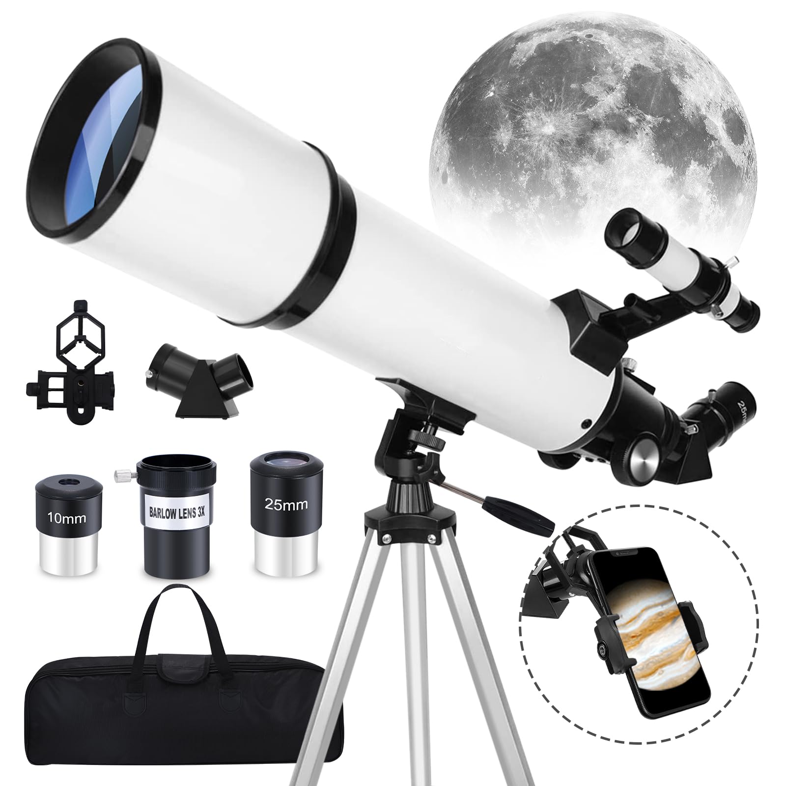 Aurosports Telescopes for Adults Kids – 70mm Aperture 600mm Astronomical Refractor Telescope – Professional Portable Outdoor Telescope for Teens Beginners, Carry Bag, Phone Adapter, Tripod