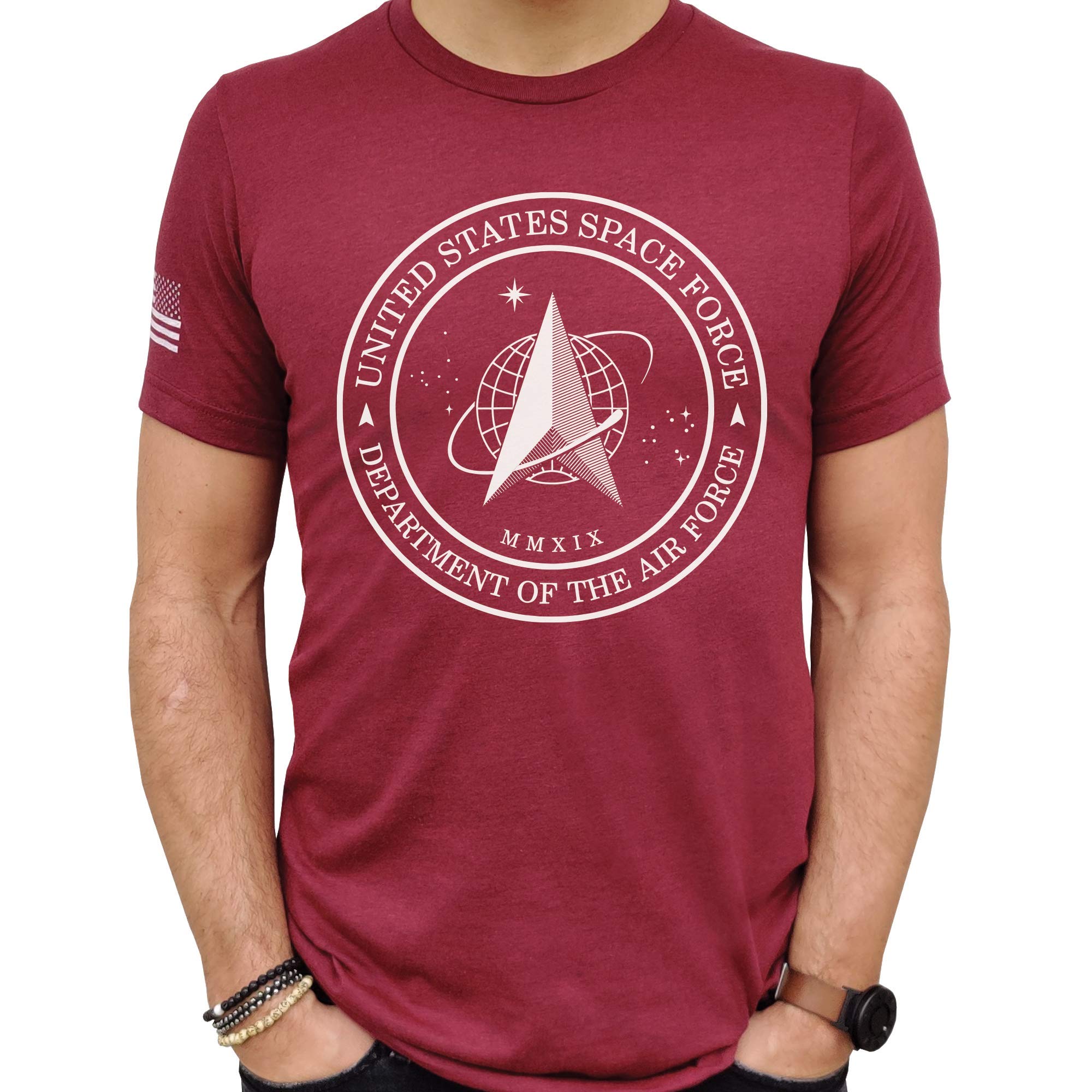 SCOBAR Space Force T-Shirt (Dark Red, Large)