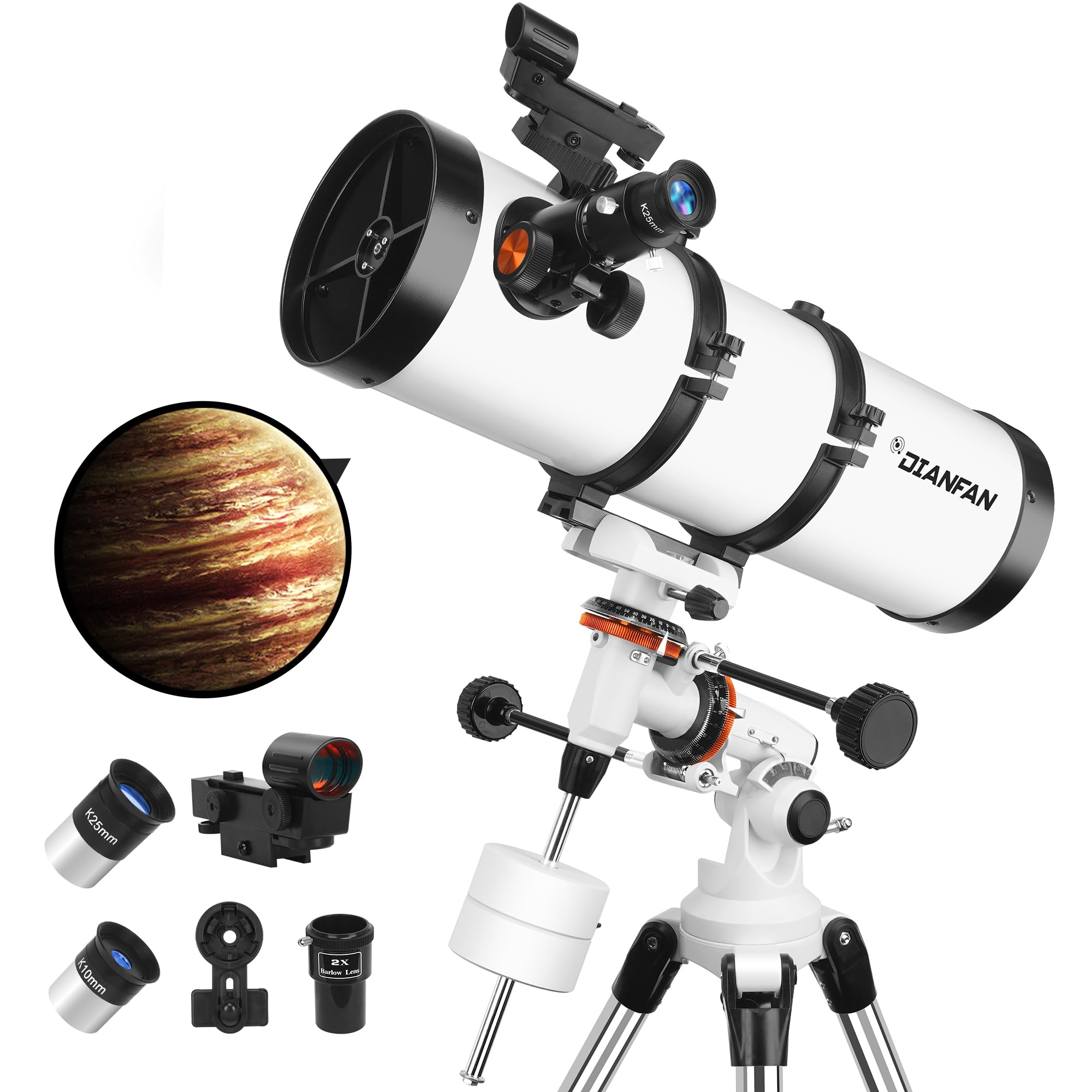 Telescope,150EQ Reflector Telescopes for Adults Astronomy,Manual Equatorial Professional Telescope for Kids & Beginners.Comes with 2X Barlow Lens Phone Adapter,Stainless Tripod