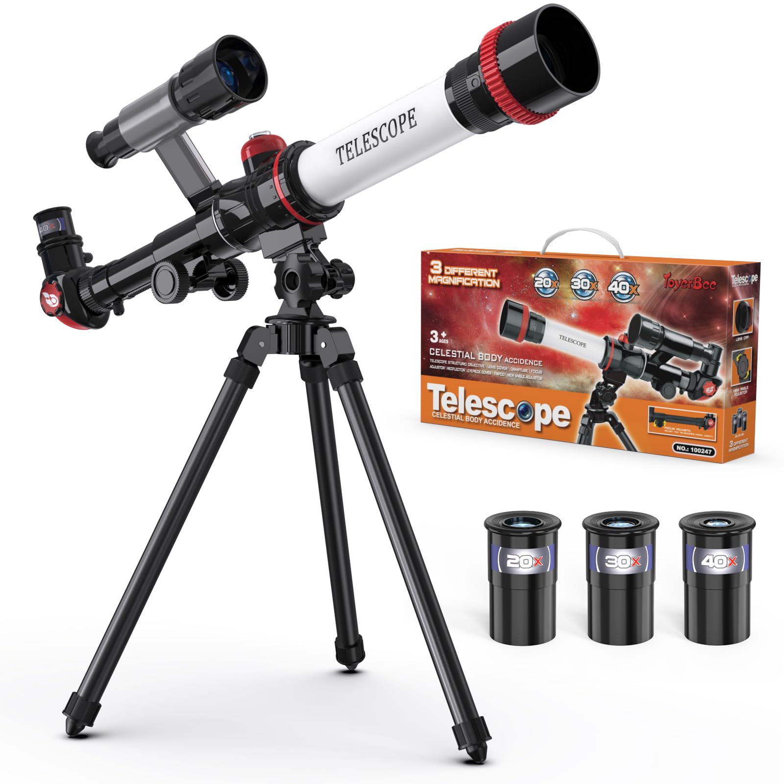 ToyerBee Telescope for Kids – with Compass, 3 Eyepieces, Finder Scope and Tabletop Tripod, Portable Kids Telescope for Astronomy Beginners, Great Space Toys Educational Gifts for Kids 3+