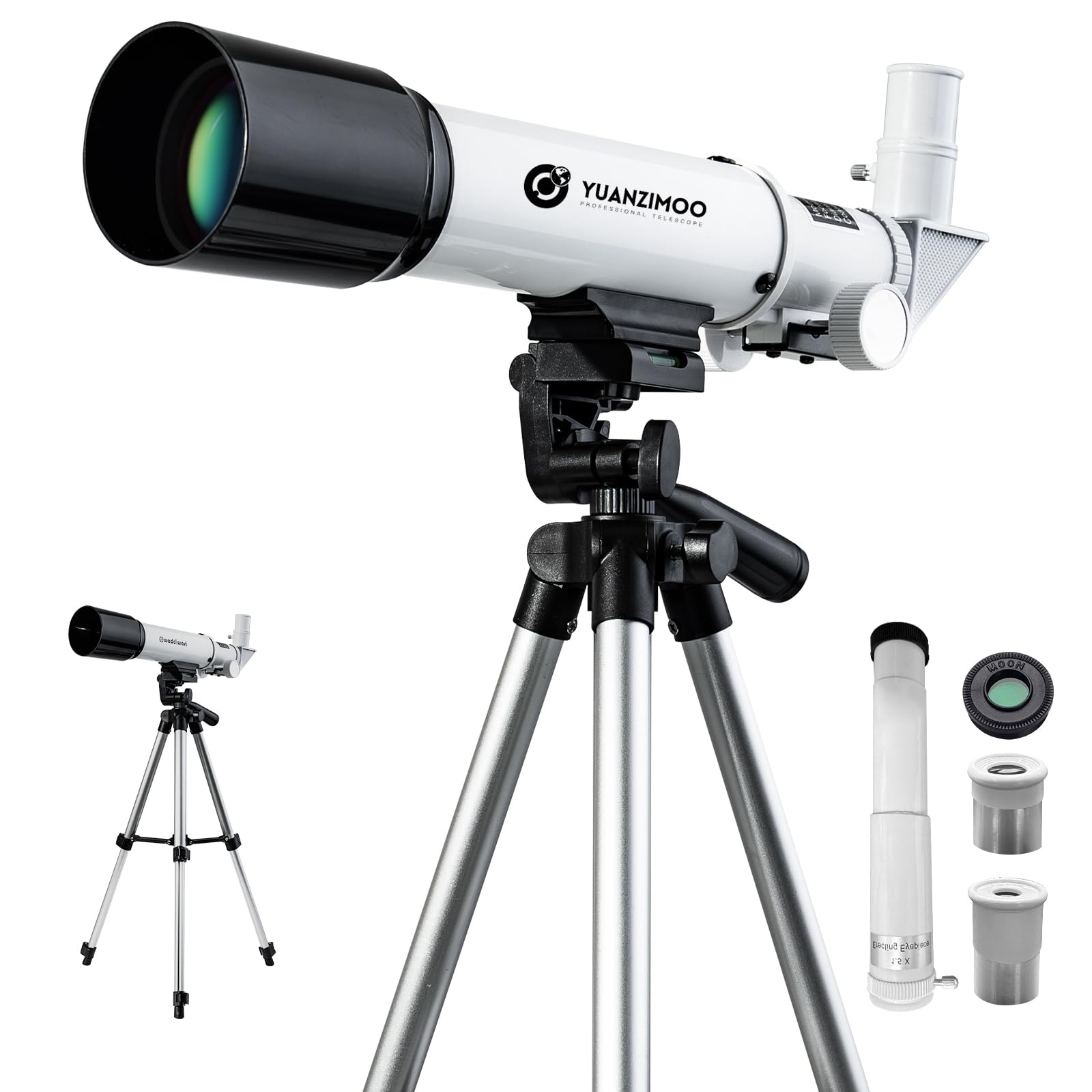 YUANZIMOO Telescope Kids Telescope 50mm Aperture 360mm AZ Astronomical Portable Telescope for Kids Adults Beginners with Tripod White