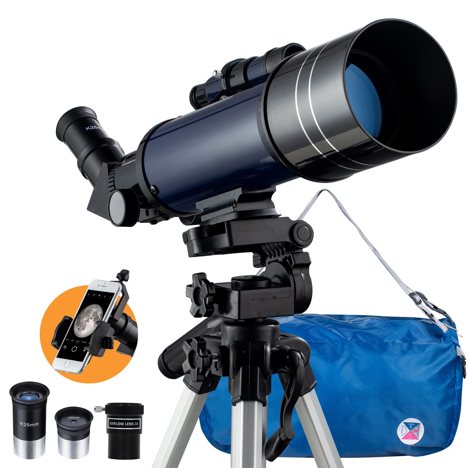 16X-200X High Power Telescope for Astronomy, 400mm Focal 70mm Aperture FMC Refractor Telescopes Full Kit for Kids Adult Beginners Blue