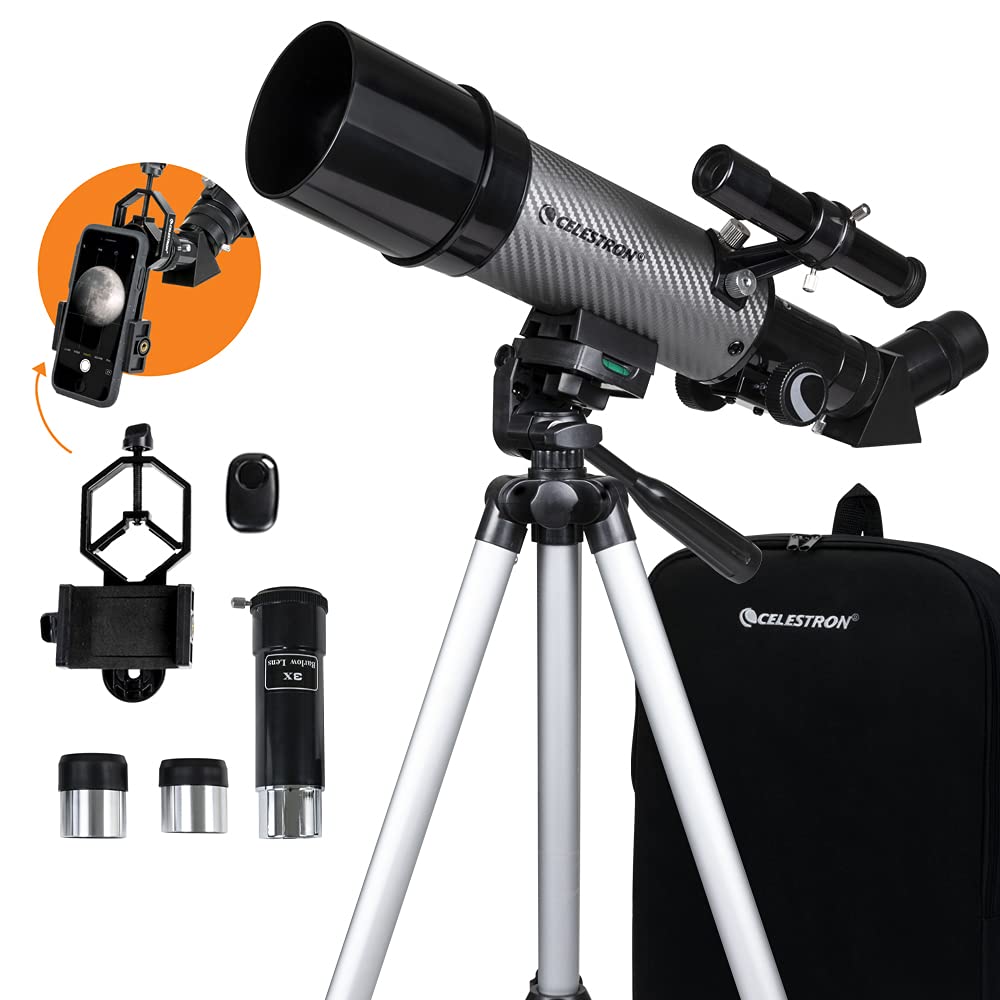 Celestron – 60mm Travel Scope DX – Perfect Portable Refractor Telescope for Beginners – Fully Coated Glass Optics – Bonus Astronomy Software Package – Includes Smartphone Adapter for Digiscoping