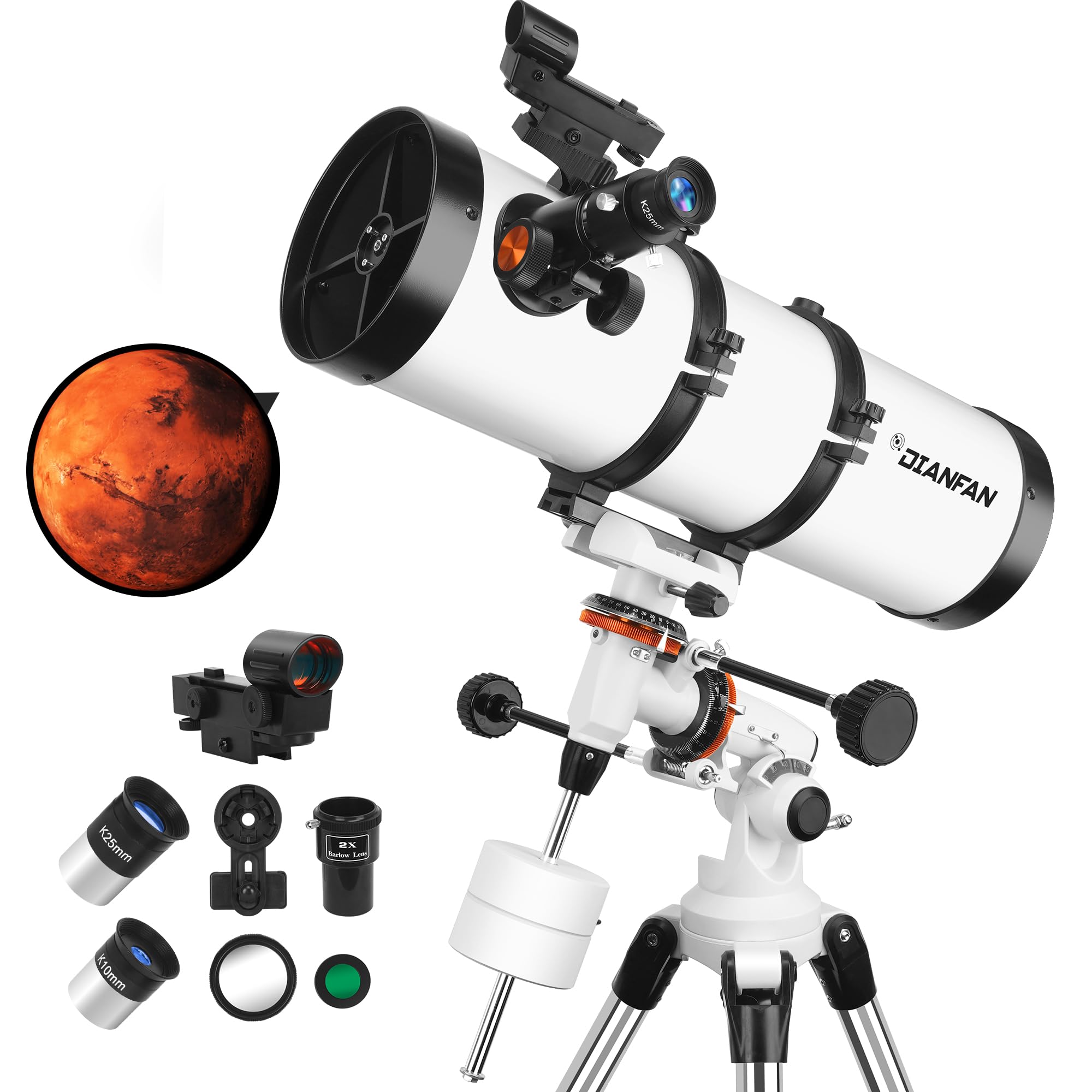 Telescope 150EQ Astronomical Reflector Telescopes for Adults – Manual Equatorial Telescope for Kids & Beginners.Comes with 2X Barlow Lens Phone Adapter,Stainless Tripod and Moon Filter & Sun Fliter