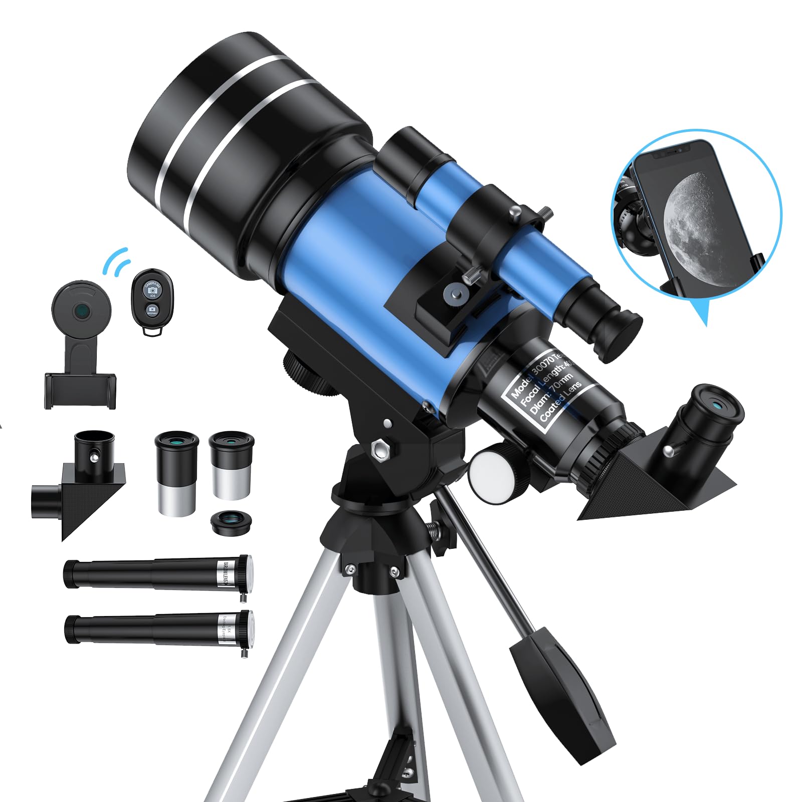Telescope for Kids, 70mm Aperture Refractor Telescopes for Astronomy Beginners, Portable Travel Telescope with Phone Adapter & Wireless Remote, Astronomy Gifts for Kids…
