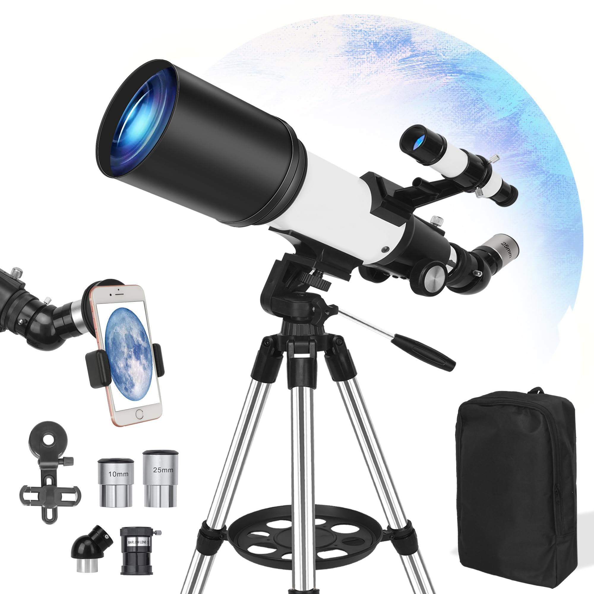 Telescope for Kids Adults, 70mm Aperture 500mm Refractor Telescope for Astronomy Beginners, 20X-150X, Fully Multi Coated Optics, Portable Travel Telescope with Pro Tripod, Phone Adapter & Backpack