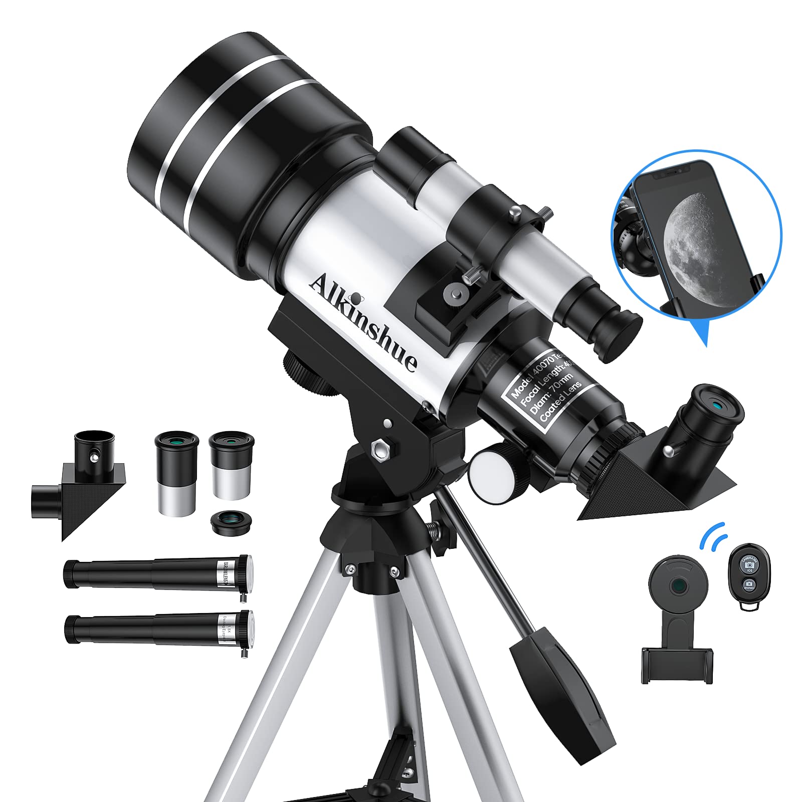 Telescope for Kids & Adults, 70mm Aperture Refractor Telescopes for Astronomy Beginners, Portable Travel Telescope with Phone Adapter & Wireless Remote, Astronomy Gifts for Kids
