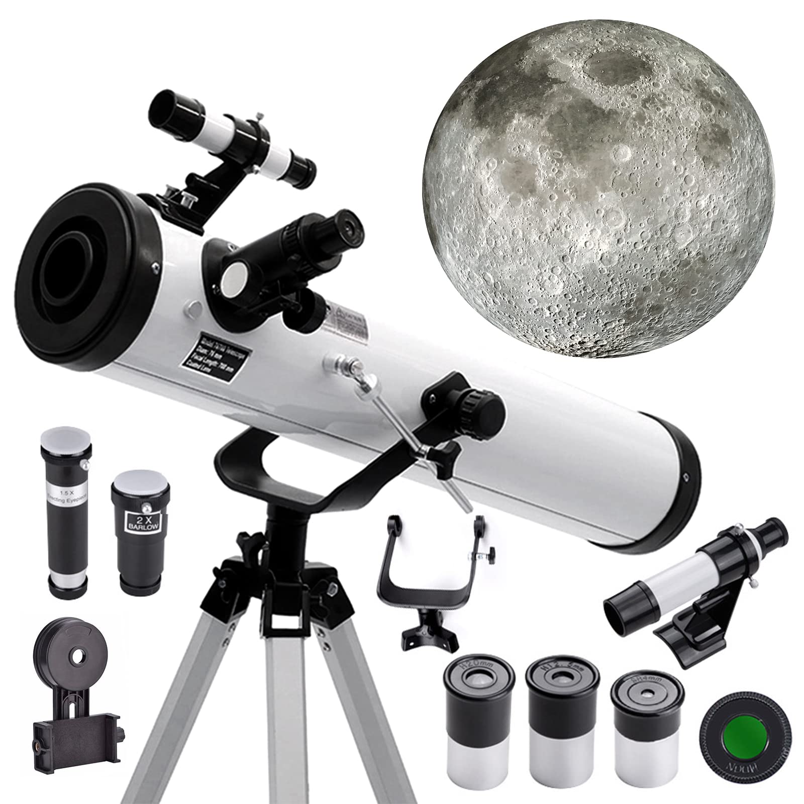WUEURU Reflector Telescope, 76mm Aperture 700mm Professional Astronomical Refracting Telescope for Adults Beginners Kids, Multi-Coated High Transmission Telescope with Phone Mount Adjustable Tripod