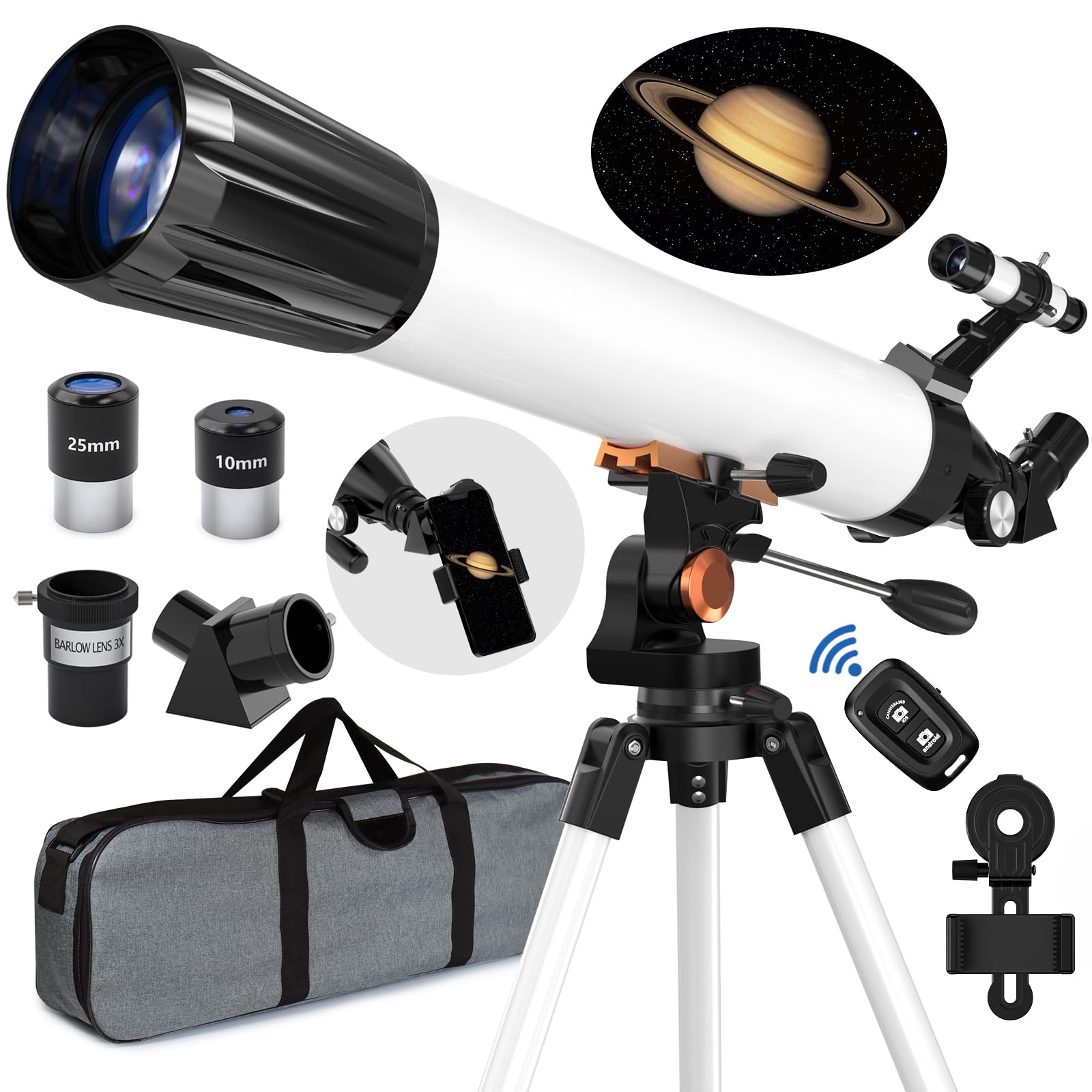 LUVONI Telescope 90mm Aperture 800mm Telescope for Adults with High Powered, Refractor Telescopes for Kids & Beginners, Multi-Coated High Transmission AZ Mount Portable Telescope Includes Carry Bag