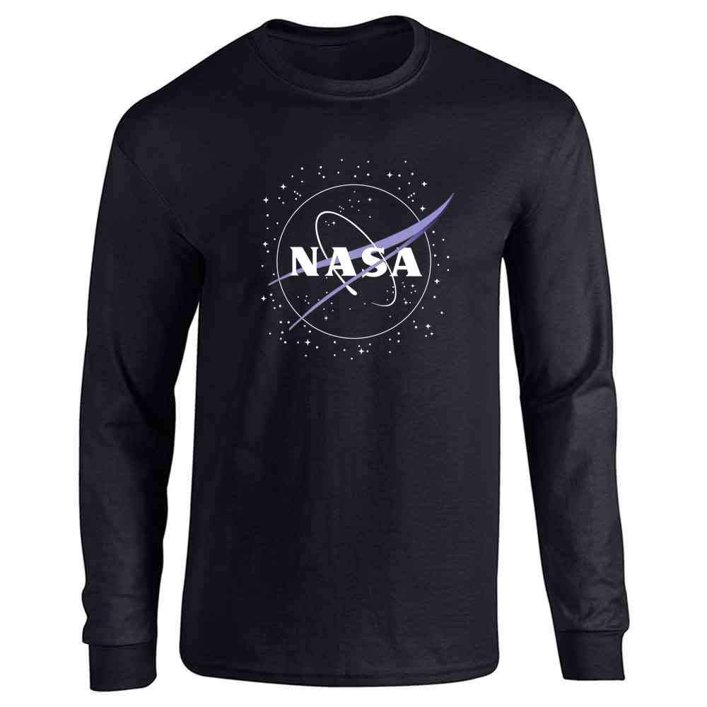 Pop Threads NASA Approved Meatball Logo with Stars Long Sleeve Tee T-Shirt